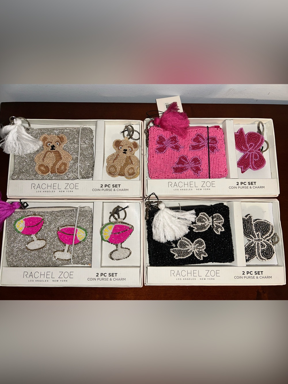 NIB Rachel Zoe Beaded Coin Purse & Charm Sets